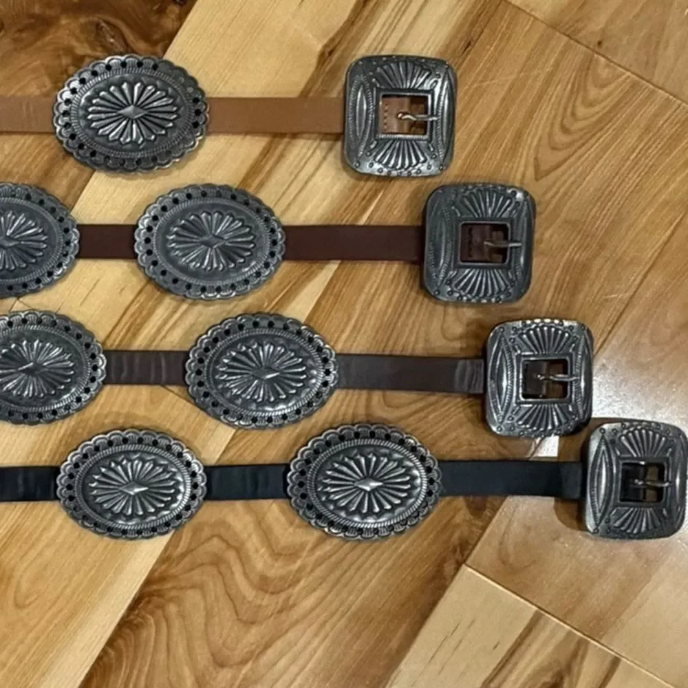 Tan Large Silver Concho Western Belt 29-39